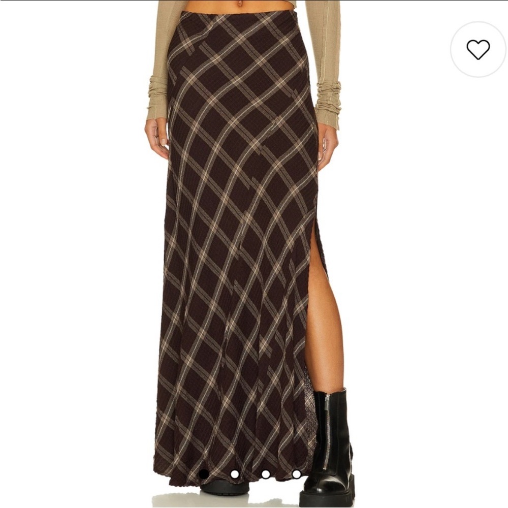 Free People x Revolve Vintage Crush Brown Plaid Maxi Skirt